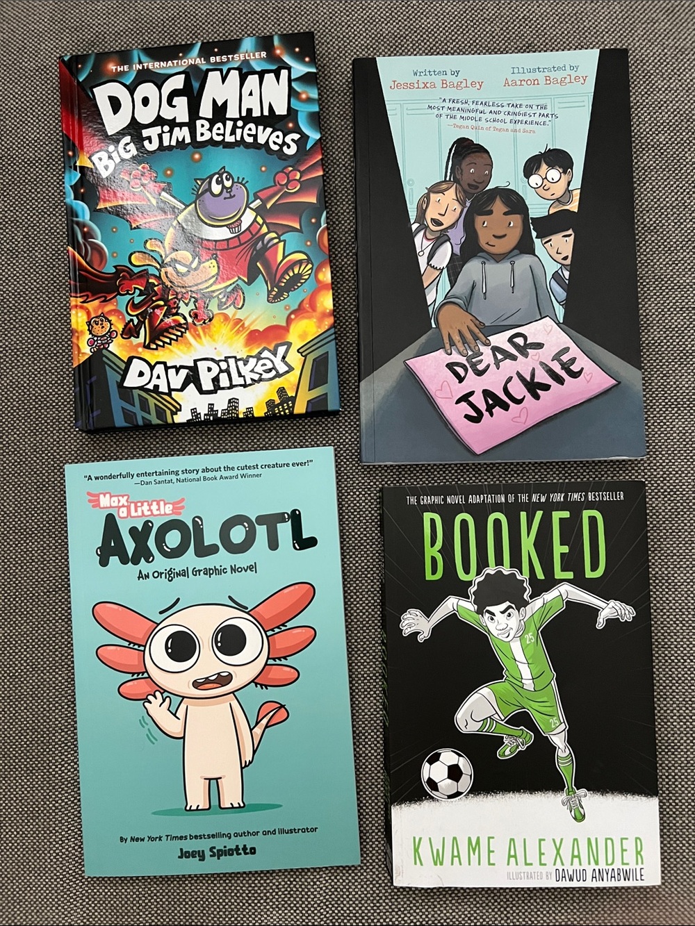 Graphic Novel Bundle — Dog Man, Dear Jackie, Axolotl and Booked